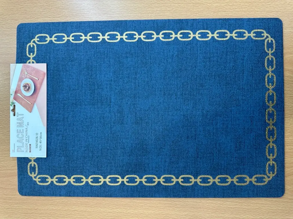ON-5630 – Rectangular PVC Placemat (Royal Blue with Gold Chain Border)
