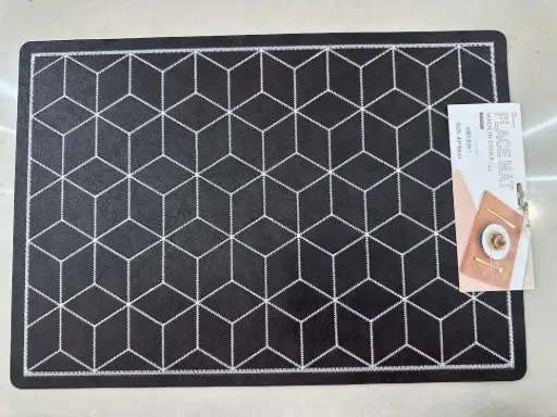 ON-5605 – Rectangular PVC Placemat (Black Geometric Pattern)