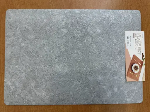 ON-5614 – Rectangular PVC Placemat (Silver Floral Embossed Pattern)