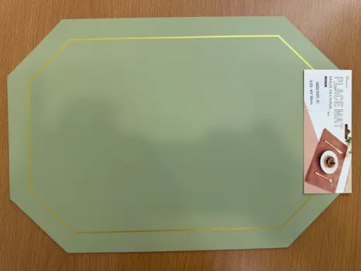 ON-5619 – Octagon PVC Placemat (Sage Green with Gold Trim & Gray Back) 