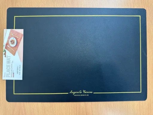 ON-5626 – Rectangular PVC Placemat (Black with Gold Trim & Custom Logo)