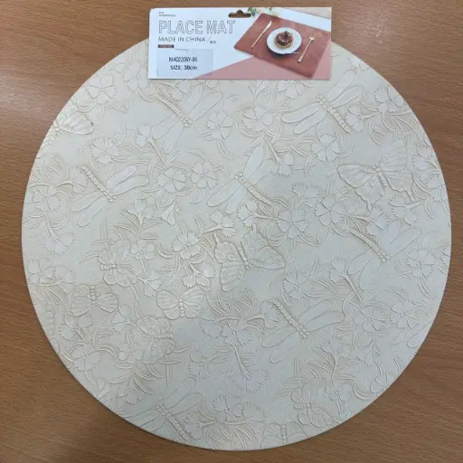 ON-5643 – Round PVC Placemat (Beige Floral Pattern)